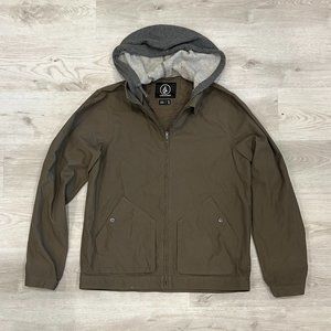 Volcom Jacket Men's Green Large with Hood Hoodie Zipper Zip-Up